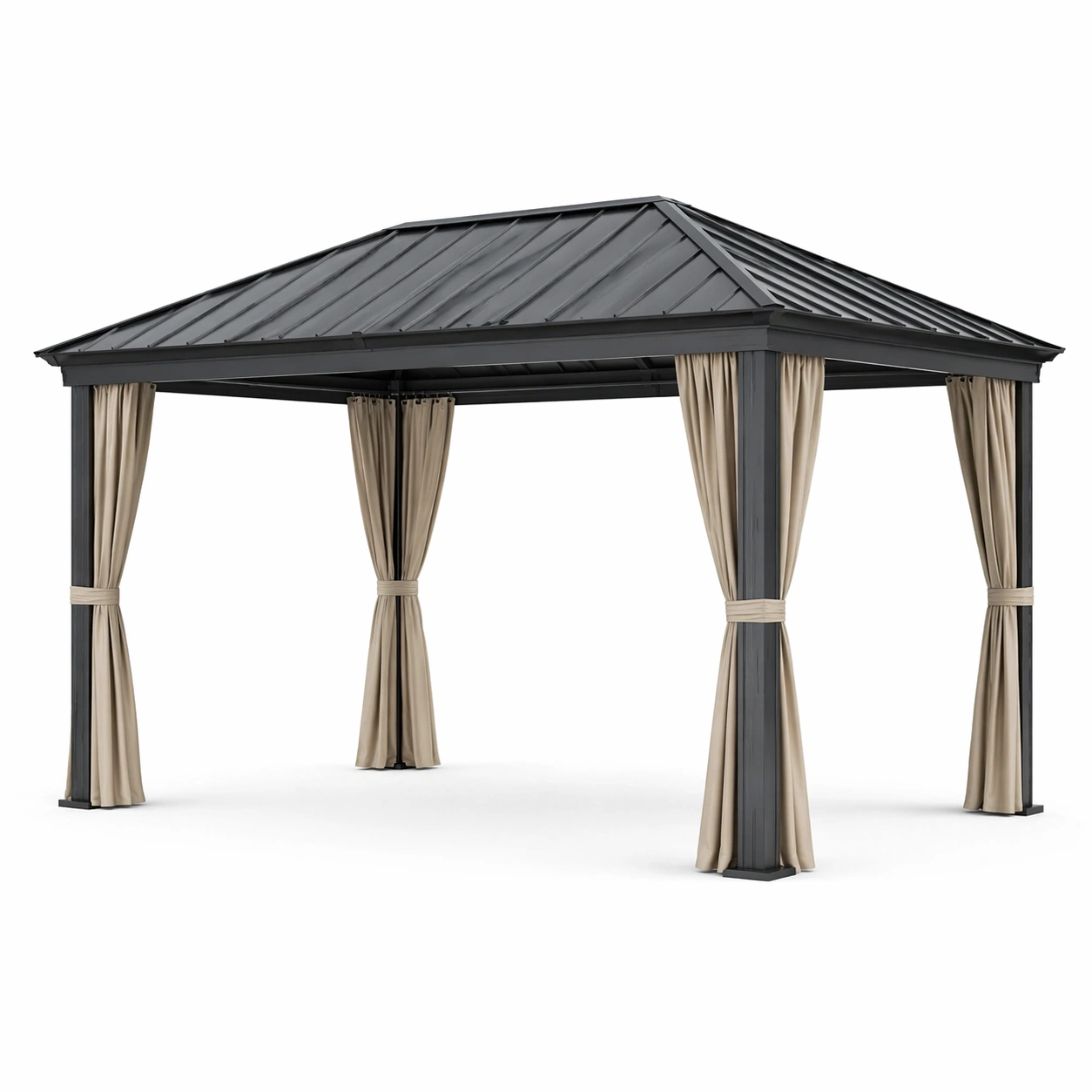 Aluminium-Pavillon mit Polyester-Vorhängen Schwarz Beige 300x400x260cm-COZYANOVAE