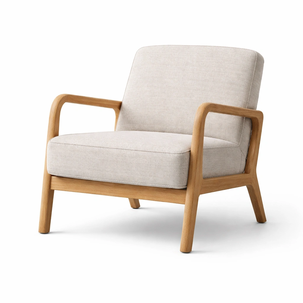 Stoffsessel mit Eichenholzrahmen, Beige-FURNIALVIA