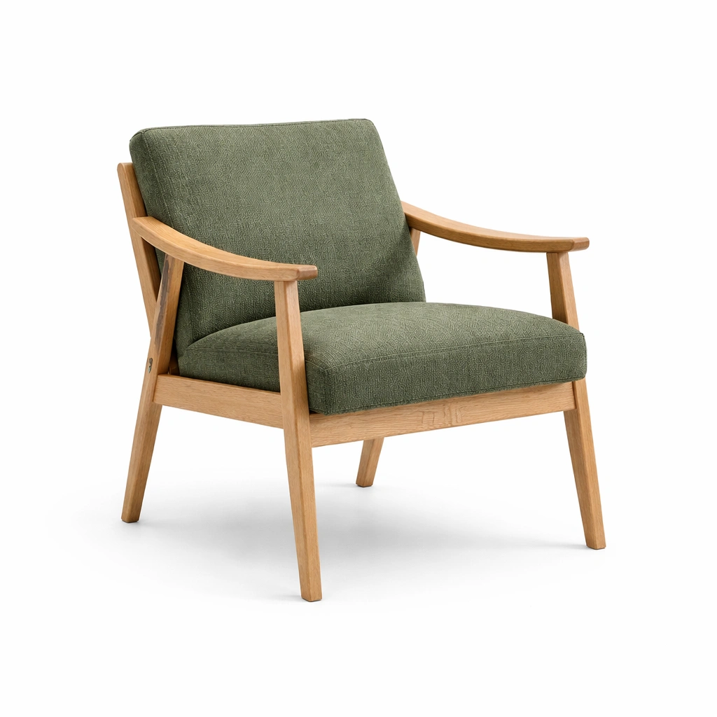 Olivgrüner Sessel mit Eichenholzrahmen-FURNIALVIA