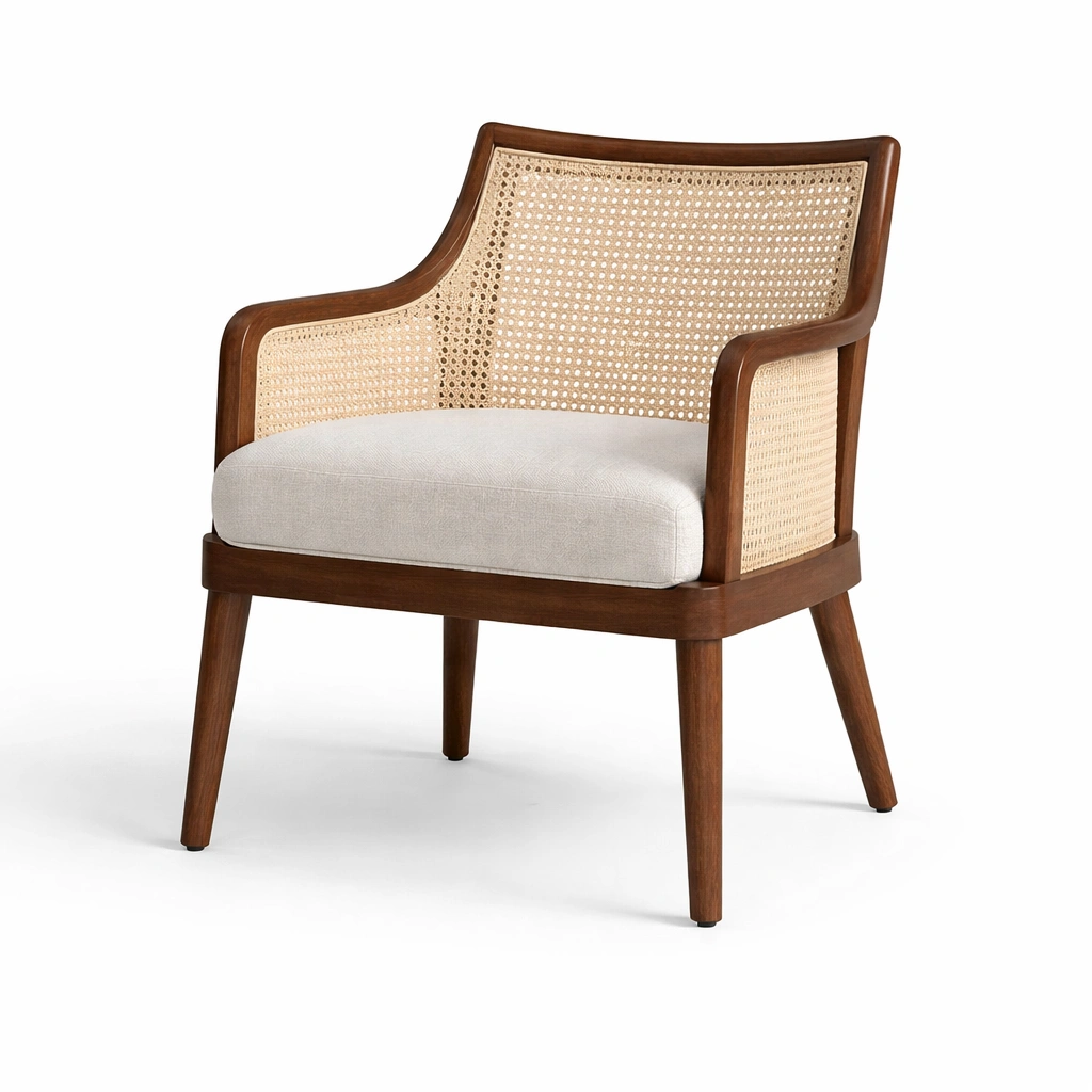 Armlehnstuhl Holz und Rattan Braun Beige-FURNIALVIA