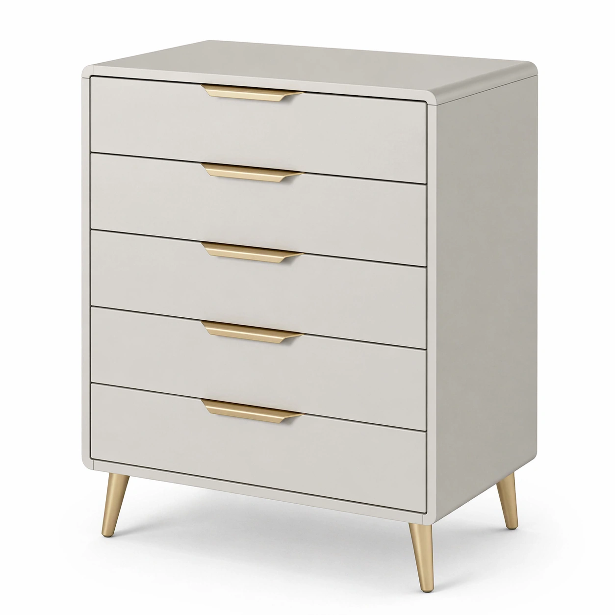 Beige Kommode mit 5 Schubladen aus MDF und Metall in Gold-FURNIALVIA