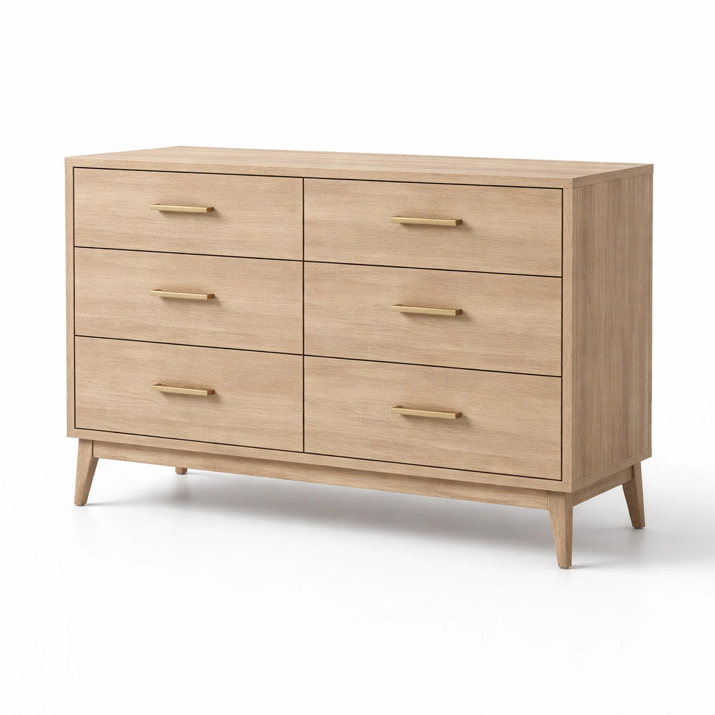 Kommode mit 6 Schubladen aus MDF mit Eichenfurnier-FURNIALVIA