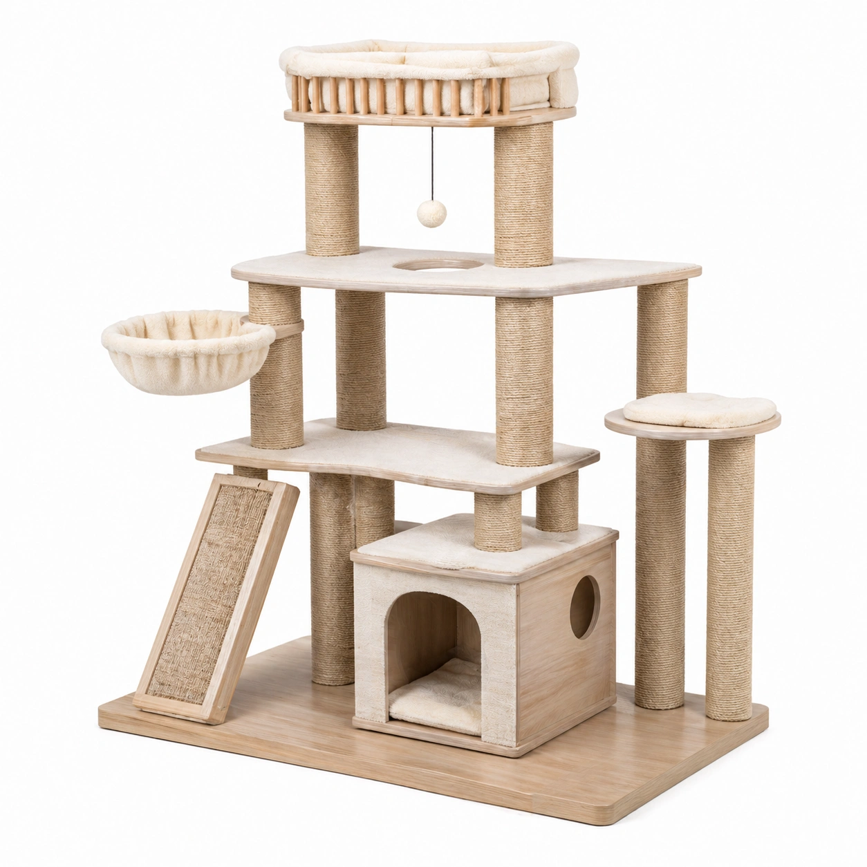 Kratzbaum holz plüsch sisal beige-FURNIALVIA