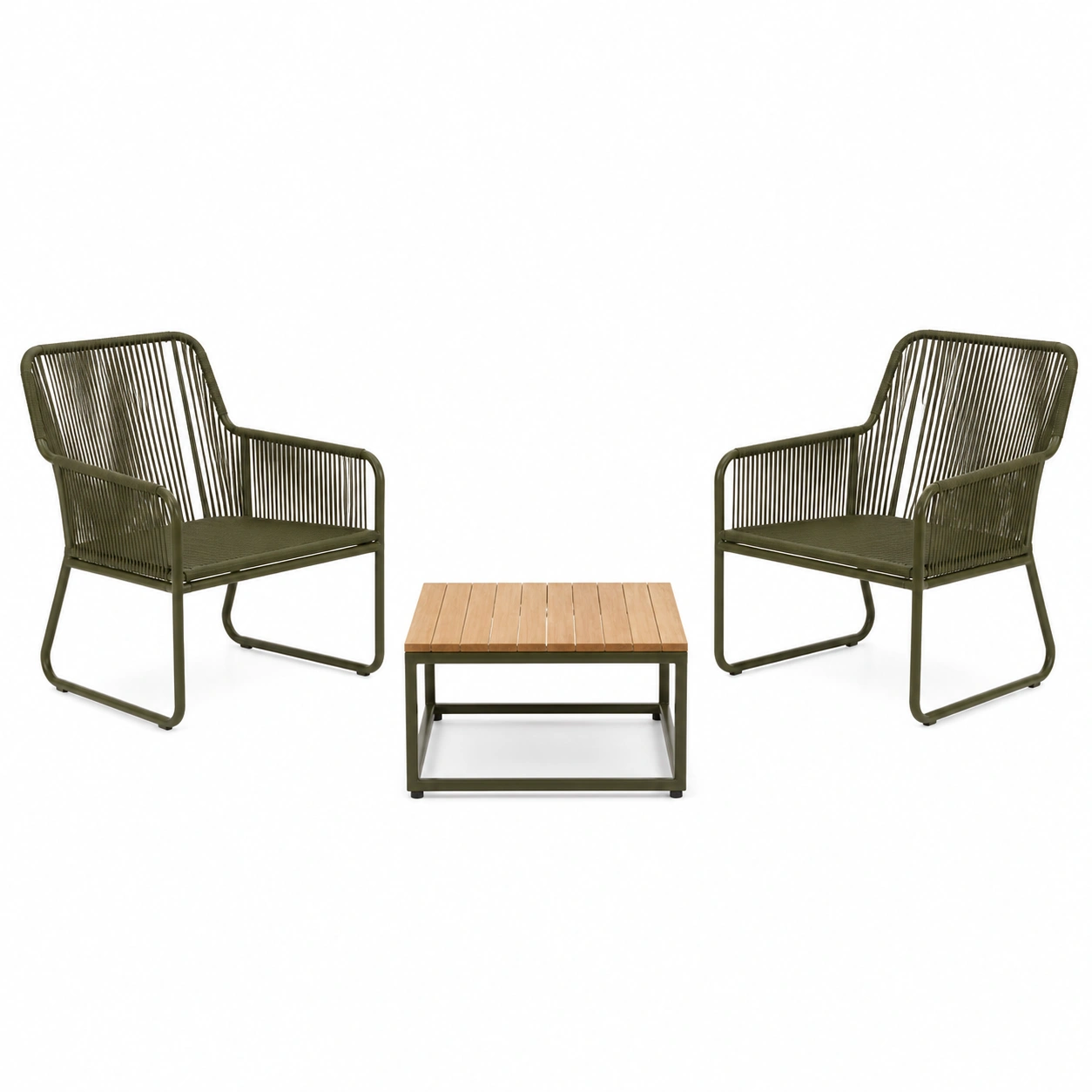 Loungeset metallgeflecht olivgrün teak set-FURNIALVIA