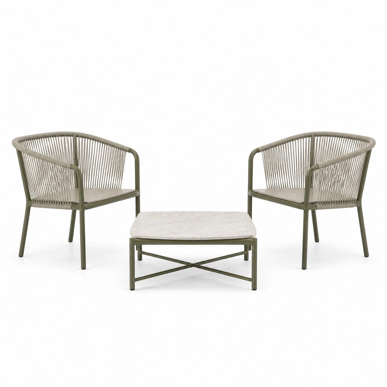 Loungeset aus metall mit kordelpolster in beige-FURNIALVIA