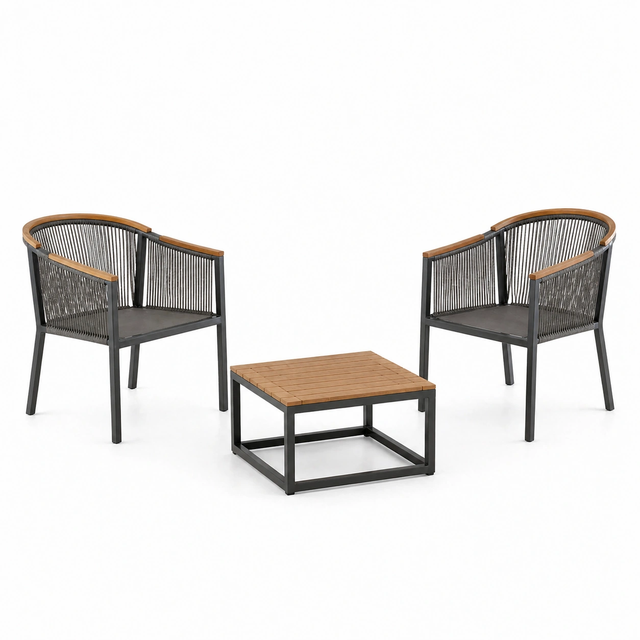 Loungeset stühle tisch aluminium polyethylen akazienholz schwarz brau-FURNIALVIA