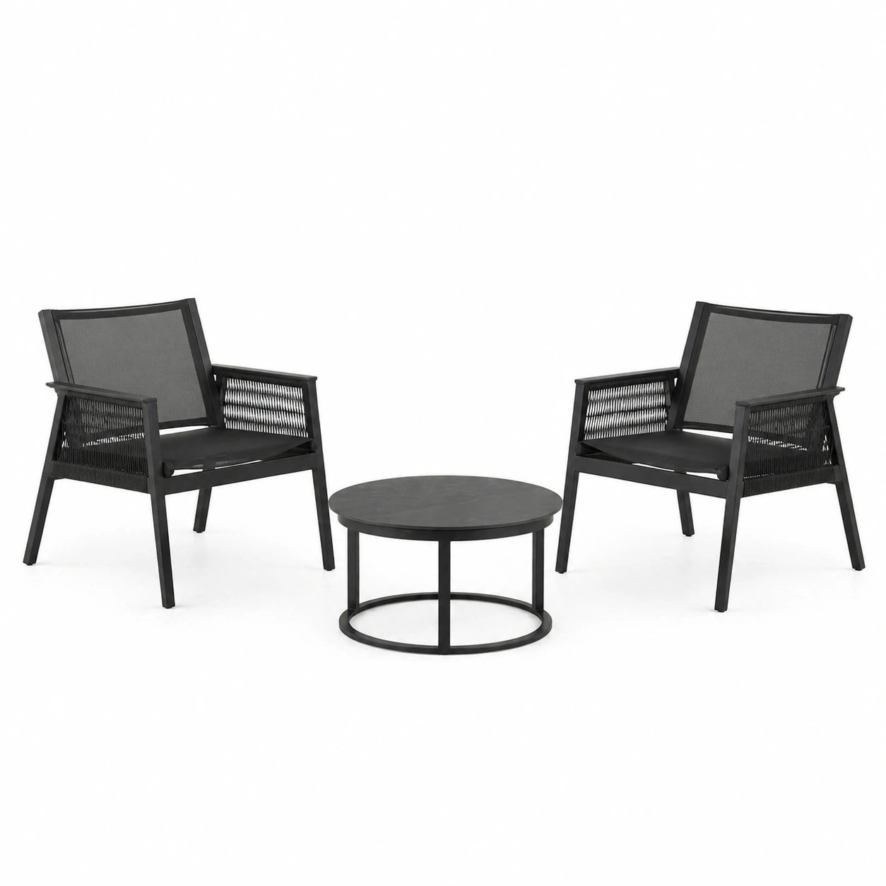 Loungeset aus metall und stoff schwarz-FURNIALVIA