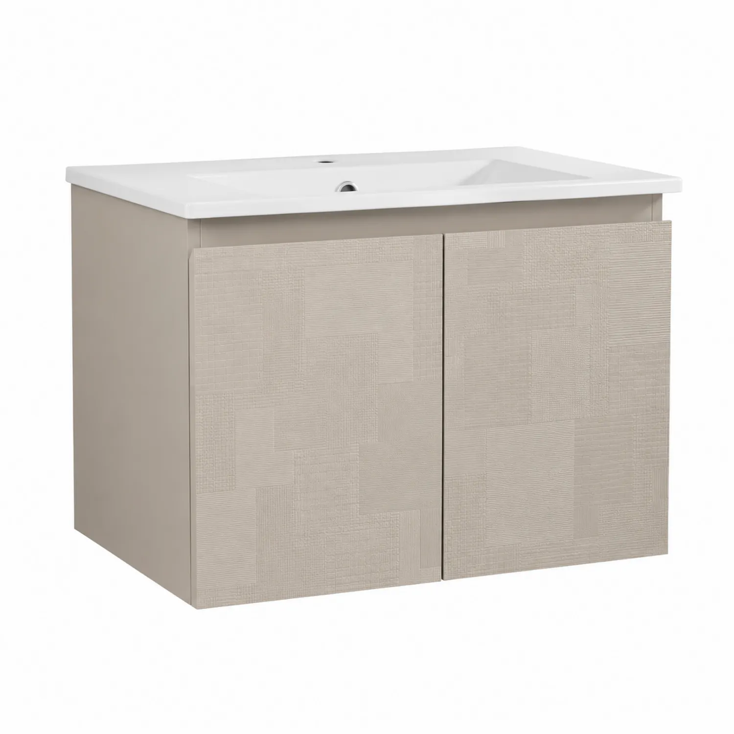 Wisząca szafka pod umywalkę MDF beżowa 80 cm z umywalką porcelanową