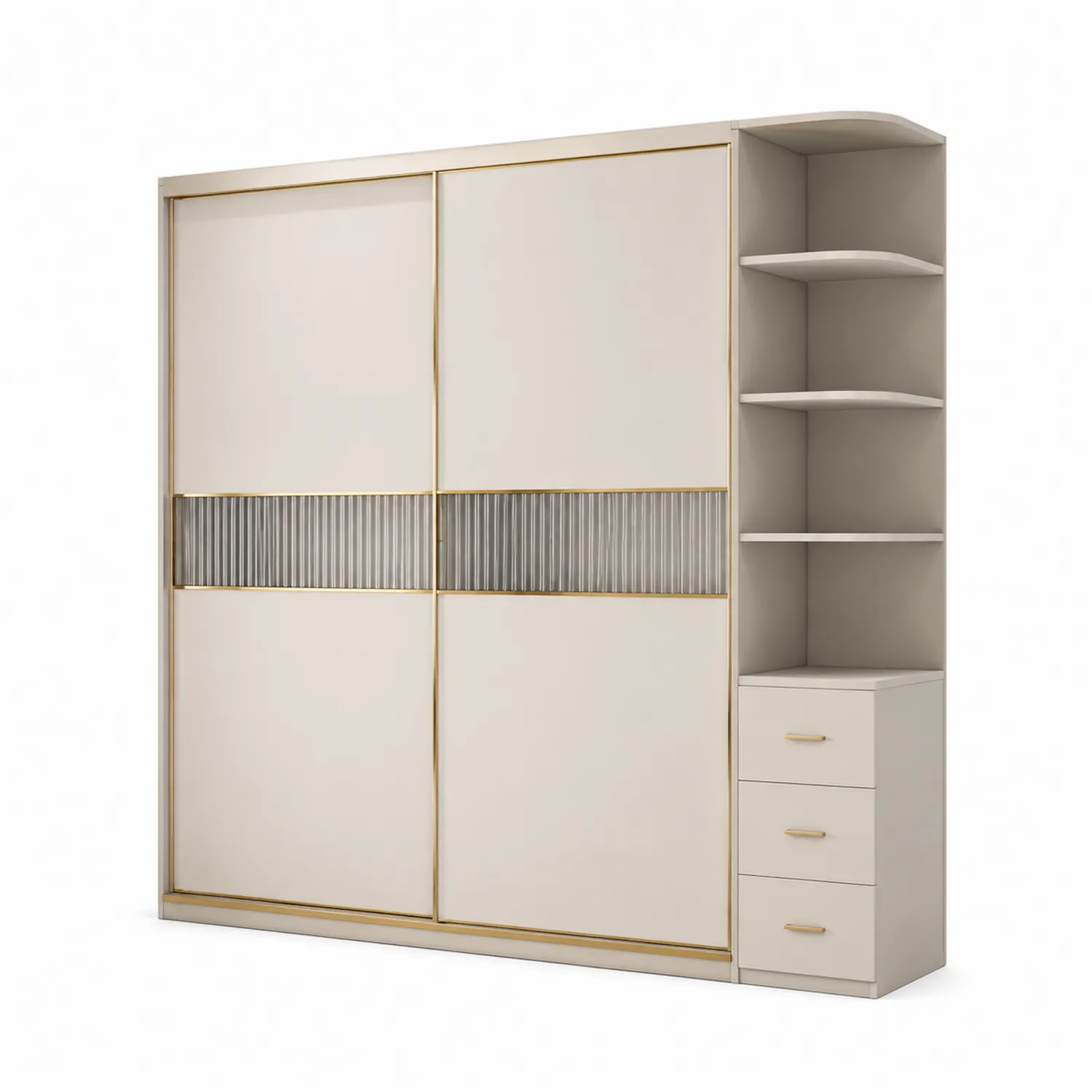 Szafa przesuwna z MDF z półkami i szufladami 200x60x220 cm Beżowy/Złoty