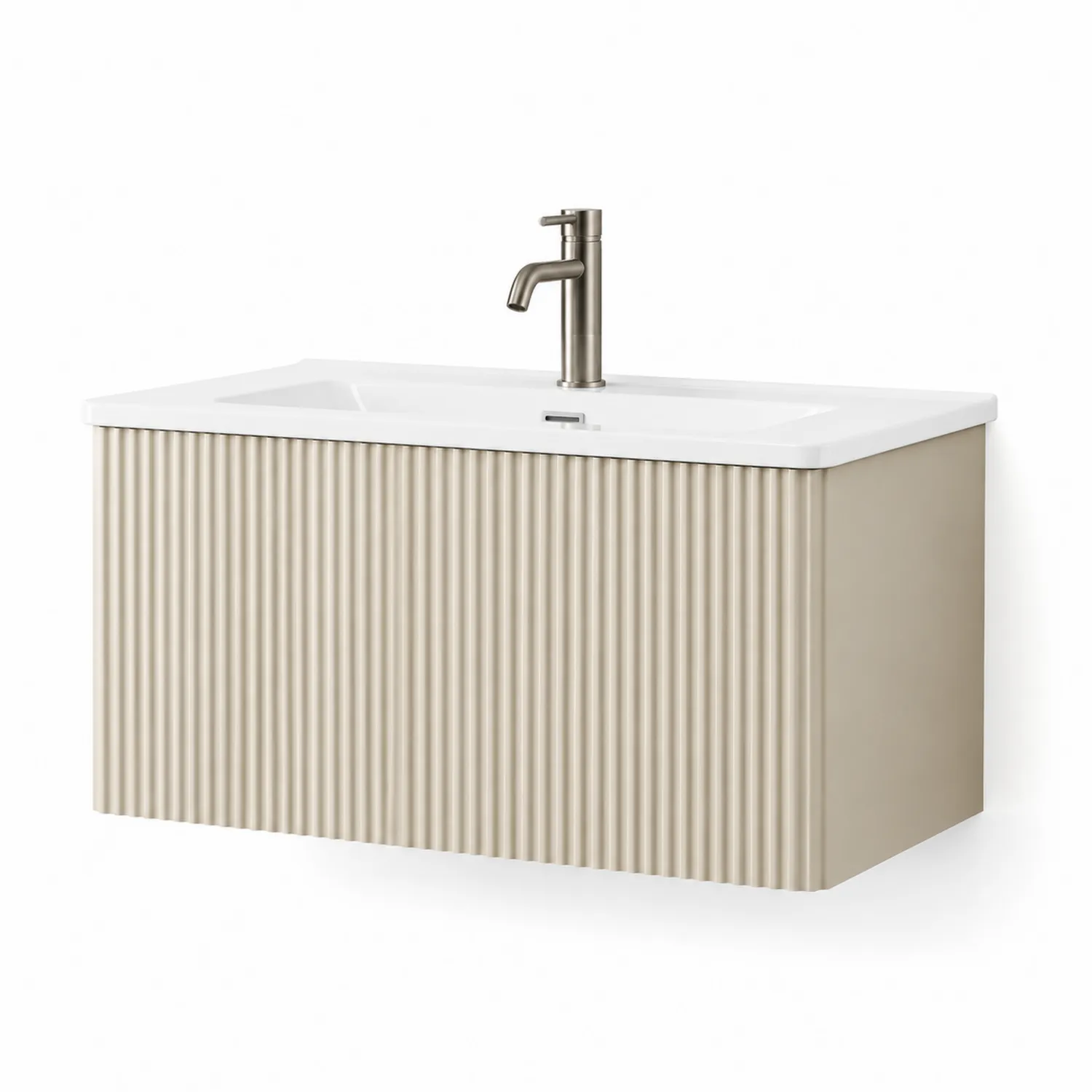 Wisząca szafka pod umywalkę prostokątna, MDF, 80 cm, Beżowy