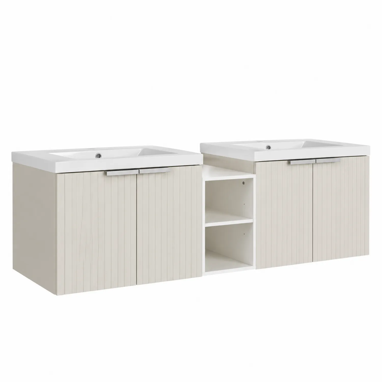 Wisząca Szafka Podwójna Pod Umywalkę MDF 150x60x45 cm Kremowa