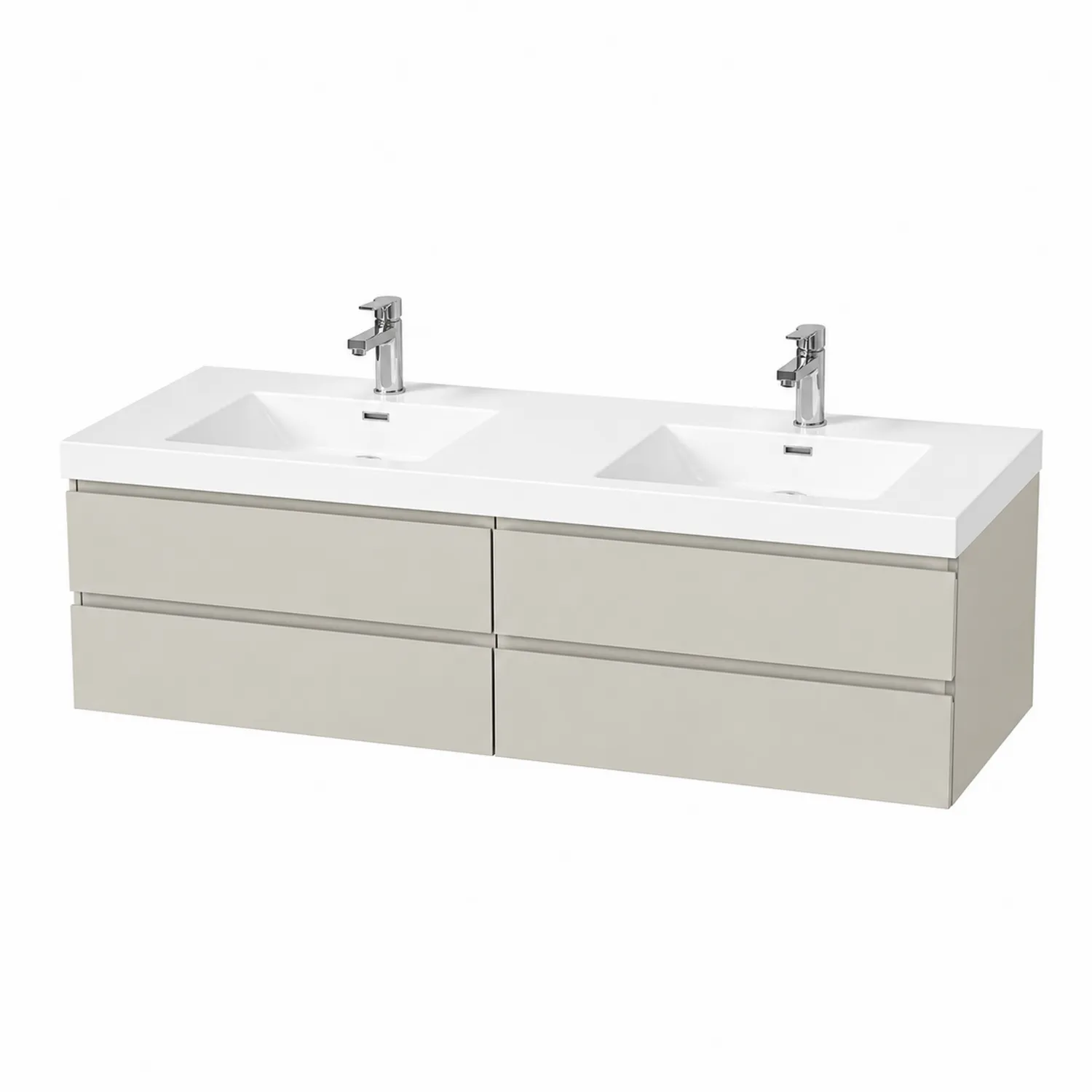 Szafka pod umywalkę podwójną MDF z umywalką ceramiczną beżowa