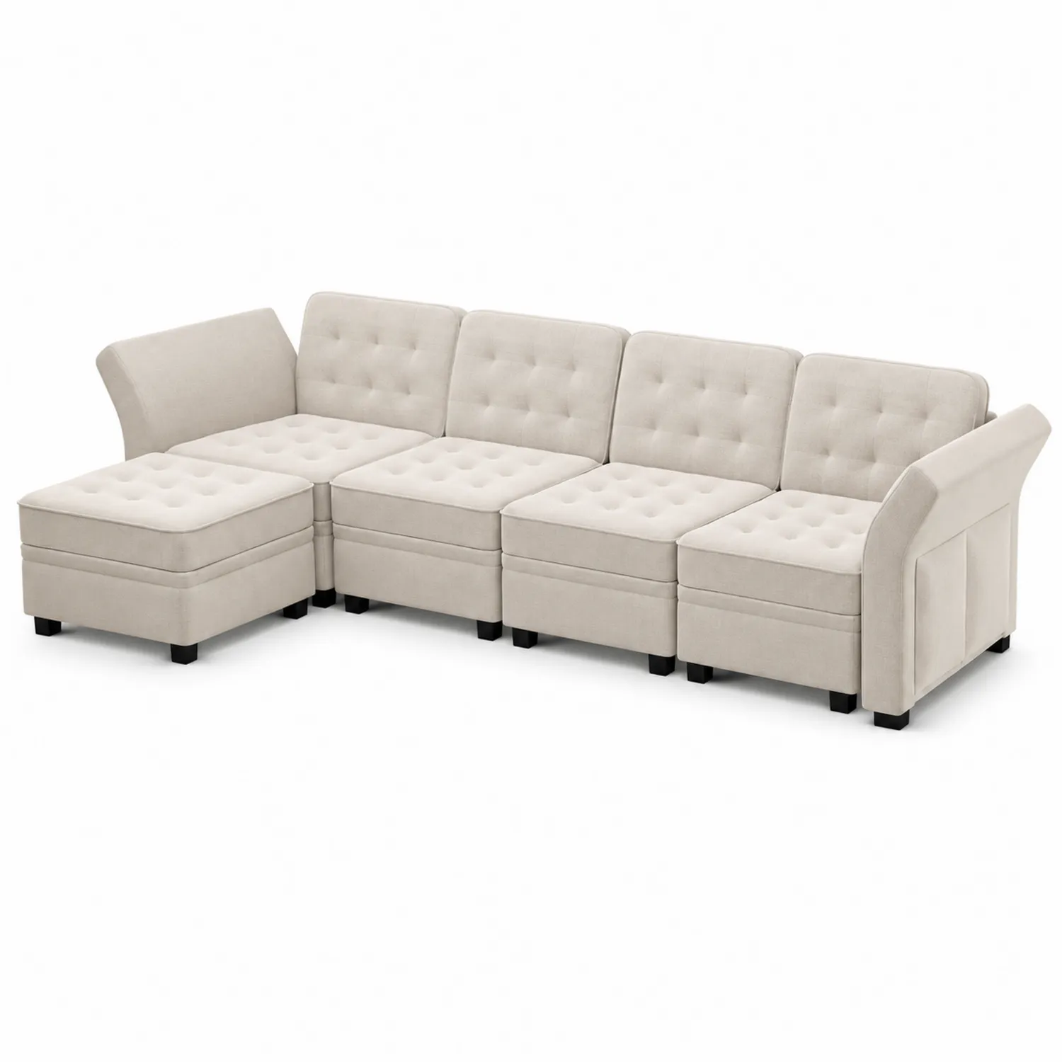 Beżowa modułowa sofa narożna z tkaniny, 5-częściowa