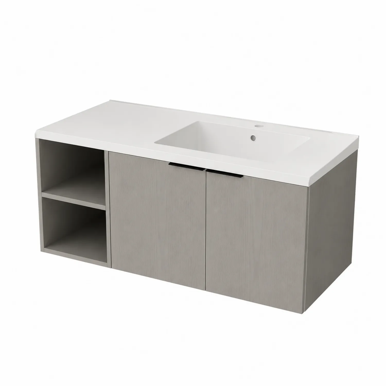 Wisząca szafka pod umywalkę z MDF i ceramiki 120x48x56 cm Szary/Biały