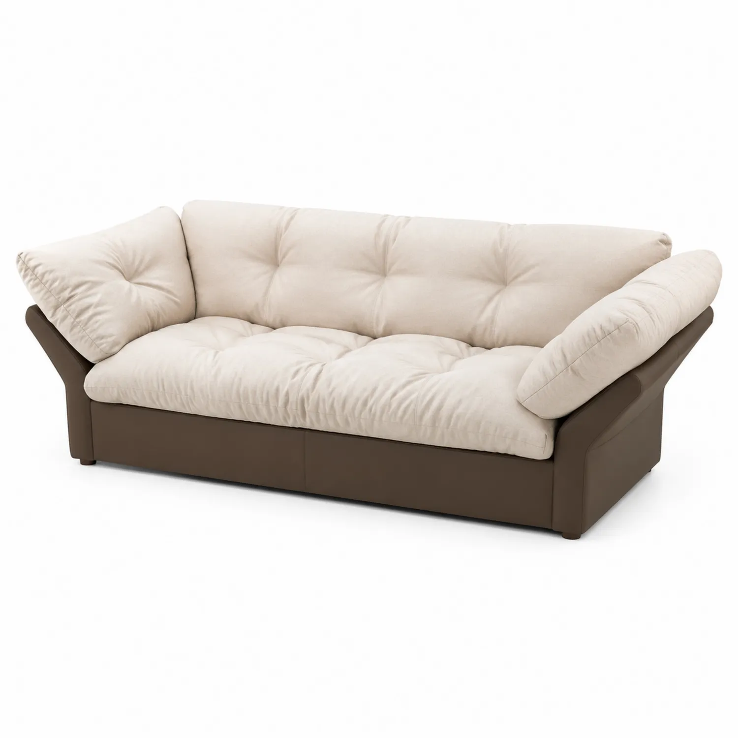 Sofa 3-osobowa z tkaniny i ekoskóry, Beżowo-Brązowa