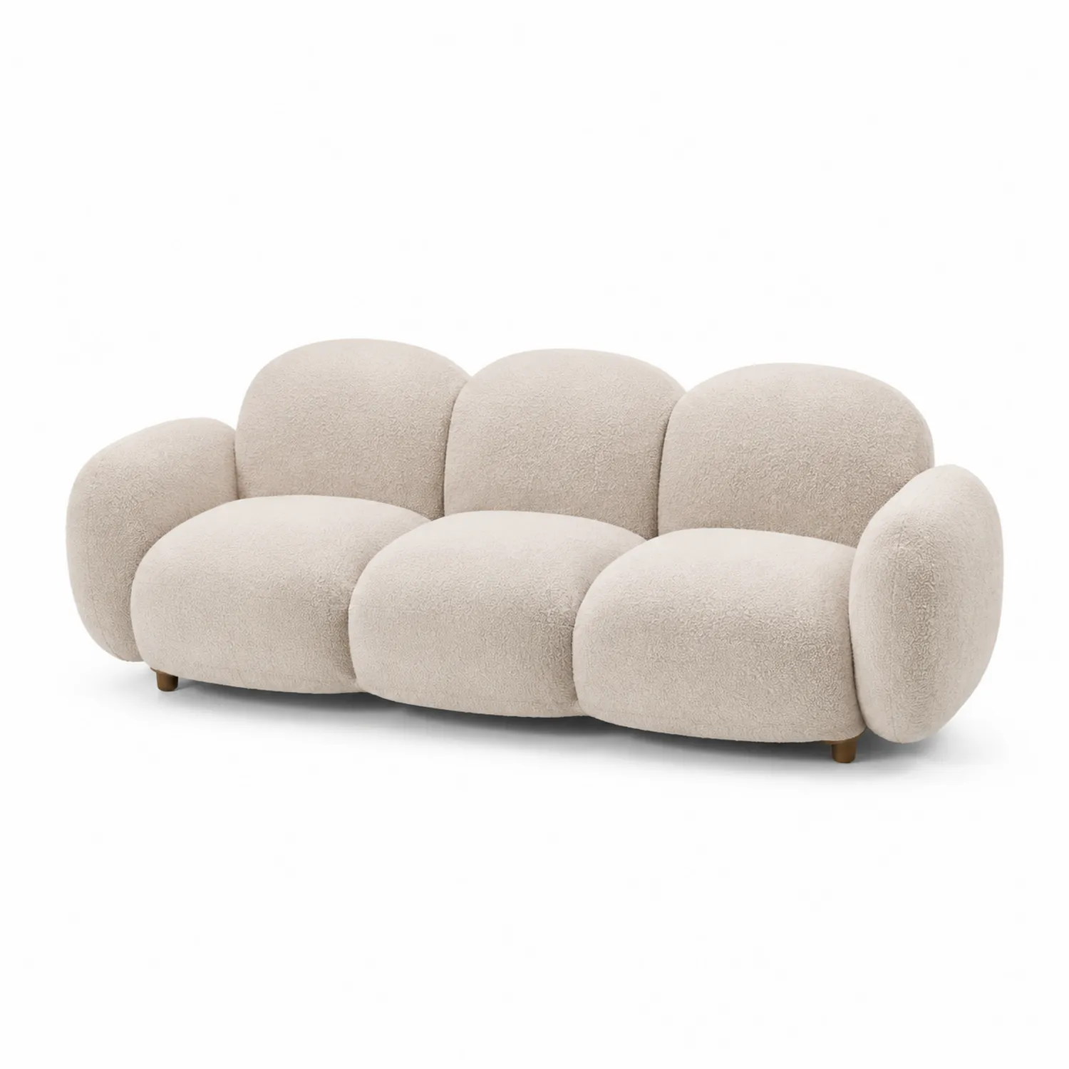 Kremowa Sofa 3-osobowa z Tkaniny Bouclé