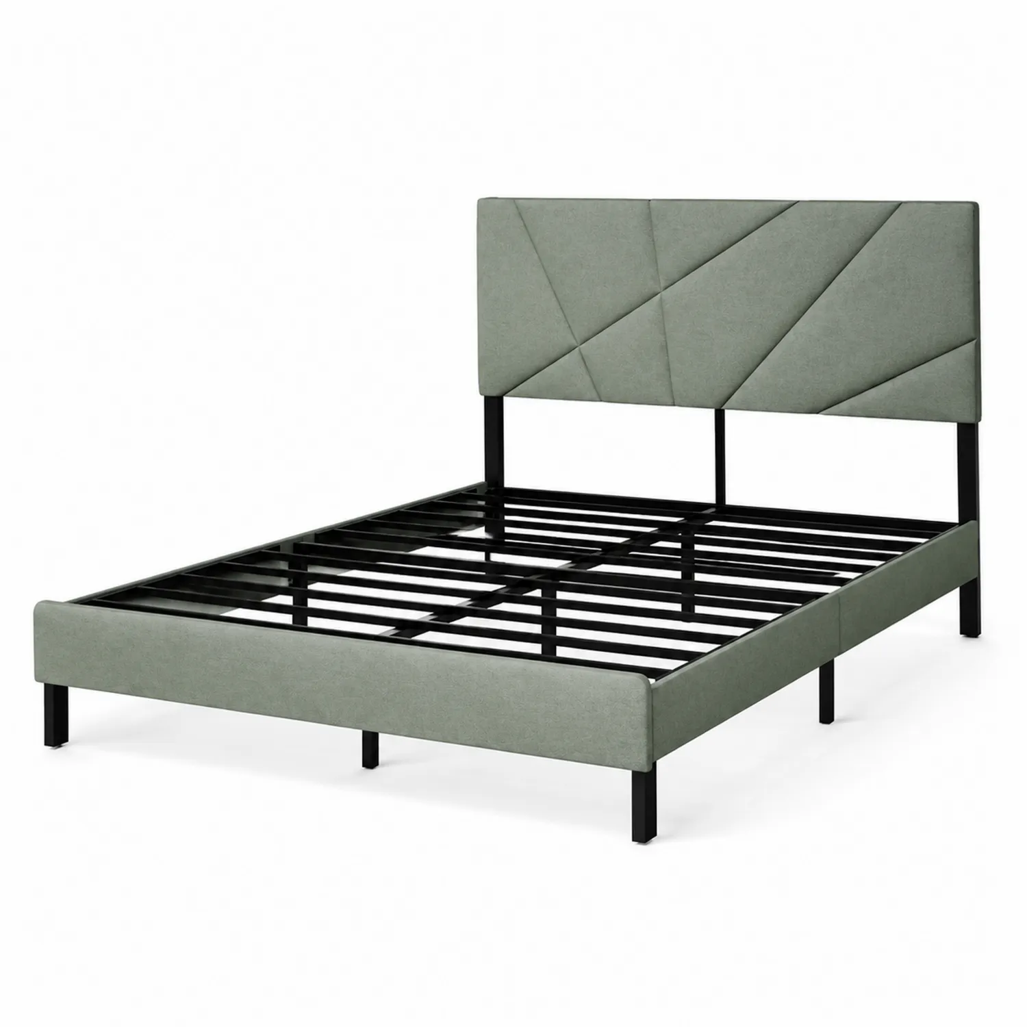 Łóżko podwójne metalowe z tapicerowanym wezgłowiem 140x200 cm zielone