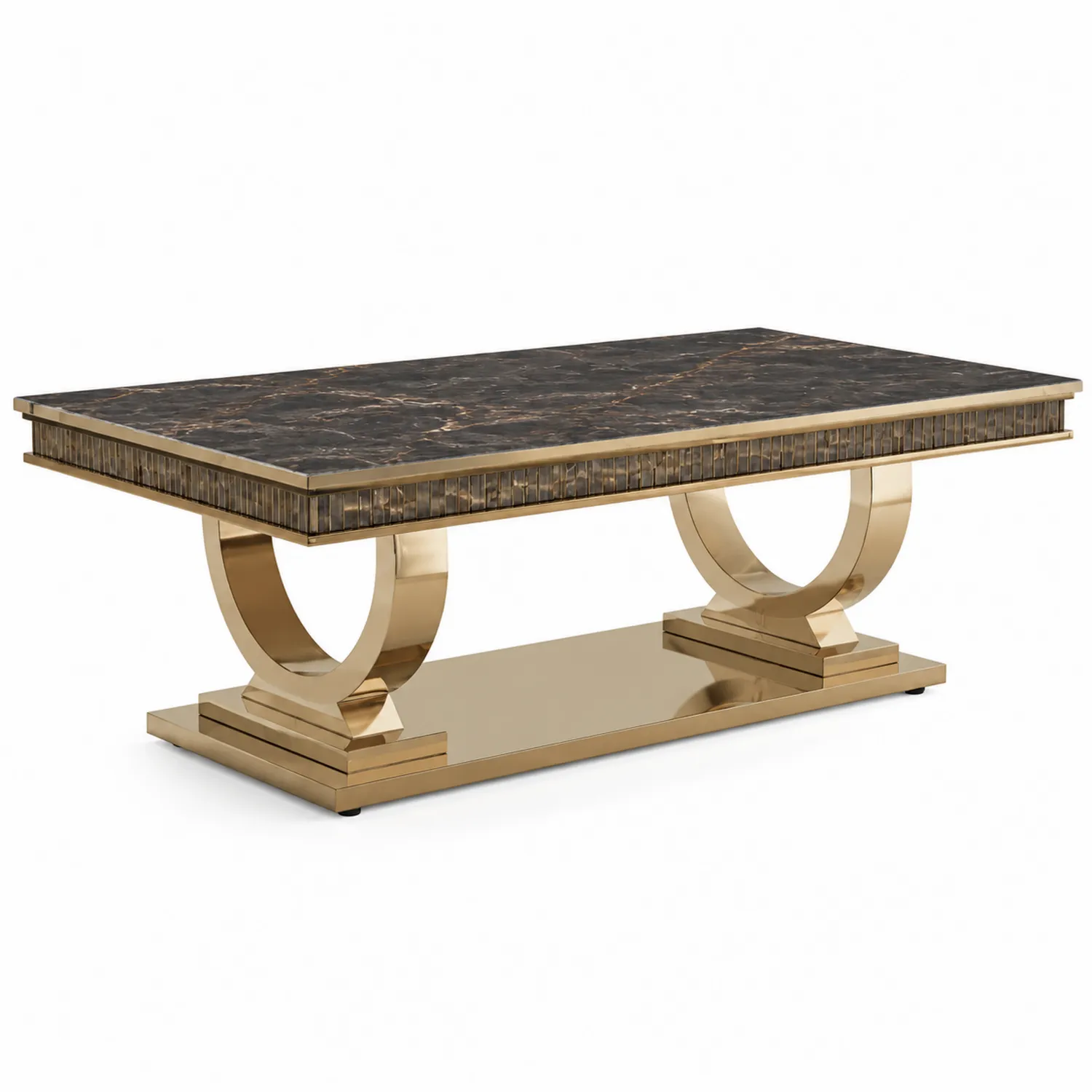 Stolik kawowy z blatem marmurowym i metalową podstawą 130x70x45 cm Czarny Złoty