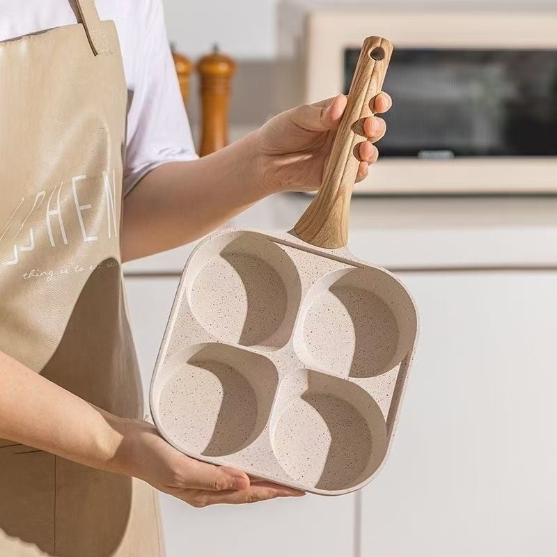 Four-hole egg frying pan, egg burger pan, breakfast pan, egg cooking tool, household non-stick flat frying pan.