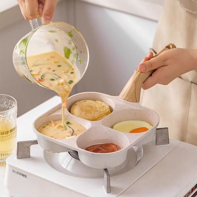 Four-hole egg frying pan, egg burger pan, breakfast pan, egg cooking tool, household non-stick flat frying pan.