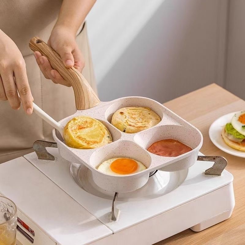 Four-hole egg frying pan, egg burger pan, breakfast pan, egg cooking tool, household non-stick flat frying pan.