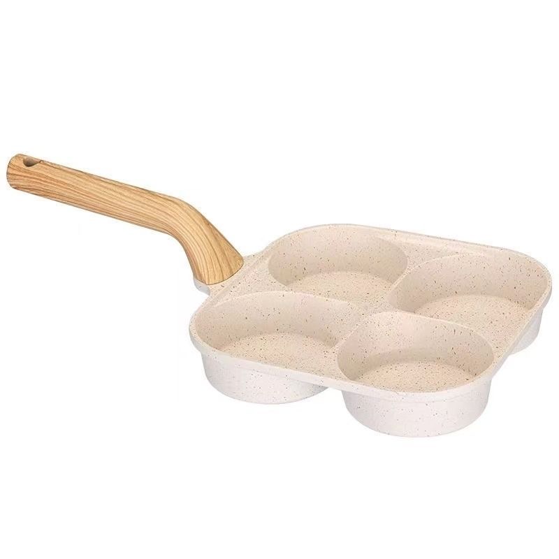 Four-hole egg frying pan, egg burger pan, breakfast pan, egg cooking tool, household non-stick flat frying pan.