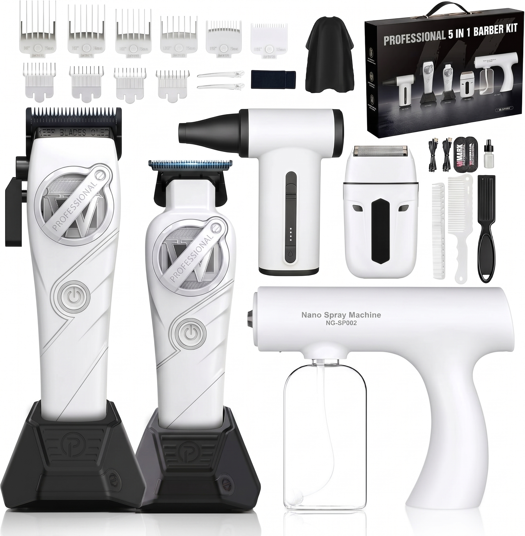 5-in-1 Professional Barber Kit Cordless Hair Clipper and Trimmer Set