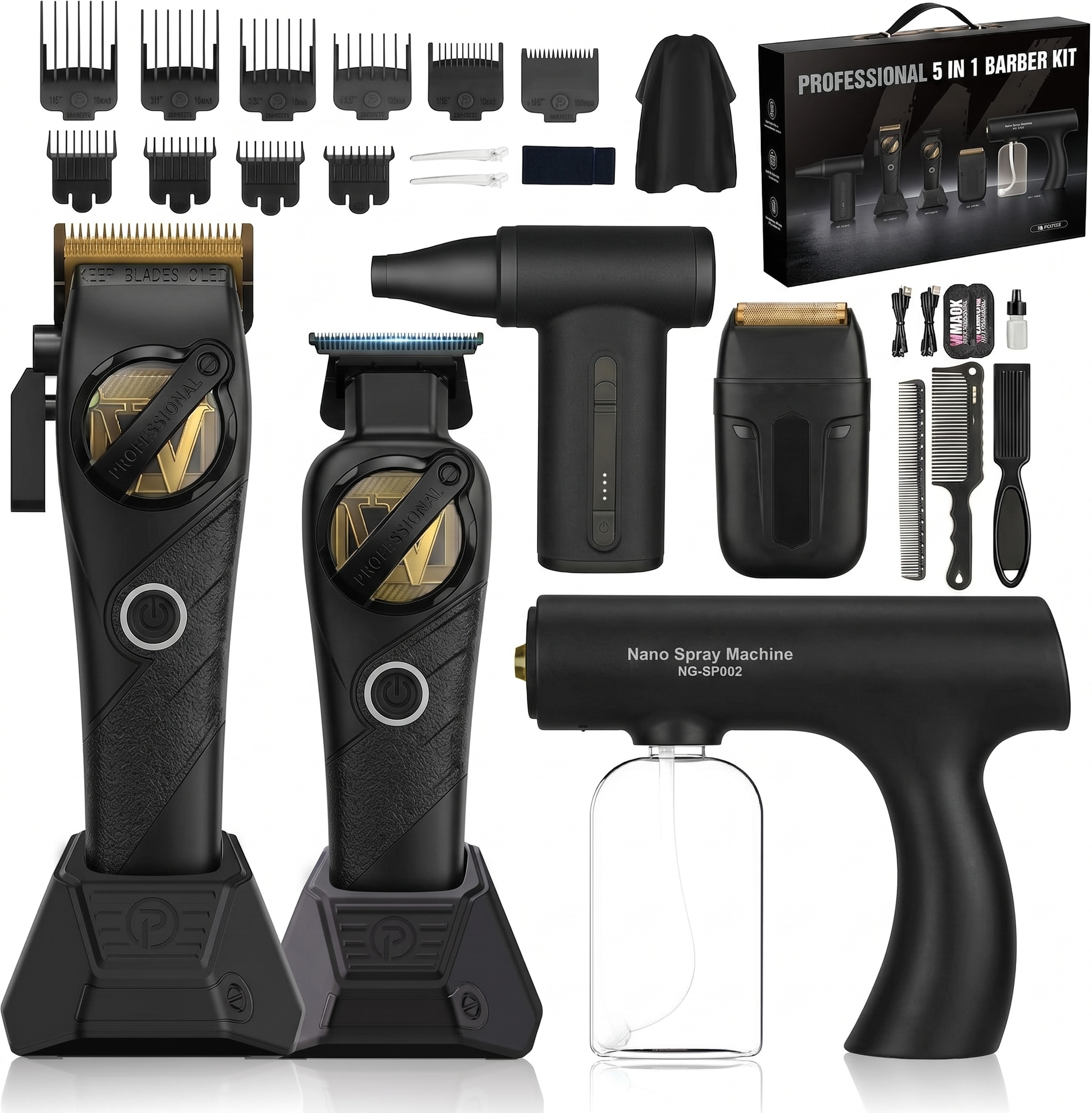 5-in-1 Professional Barber Kit Cordless Hair Clipper and Trimmer Set