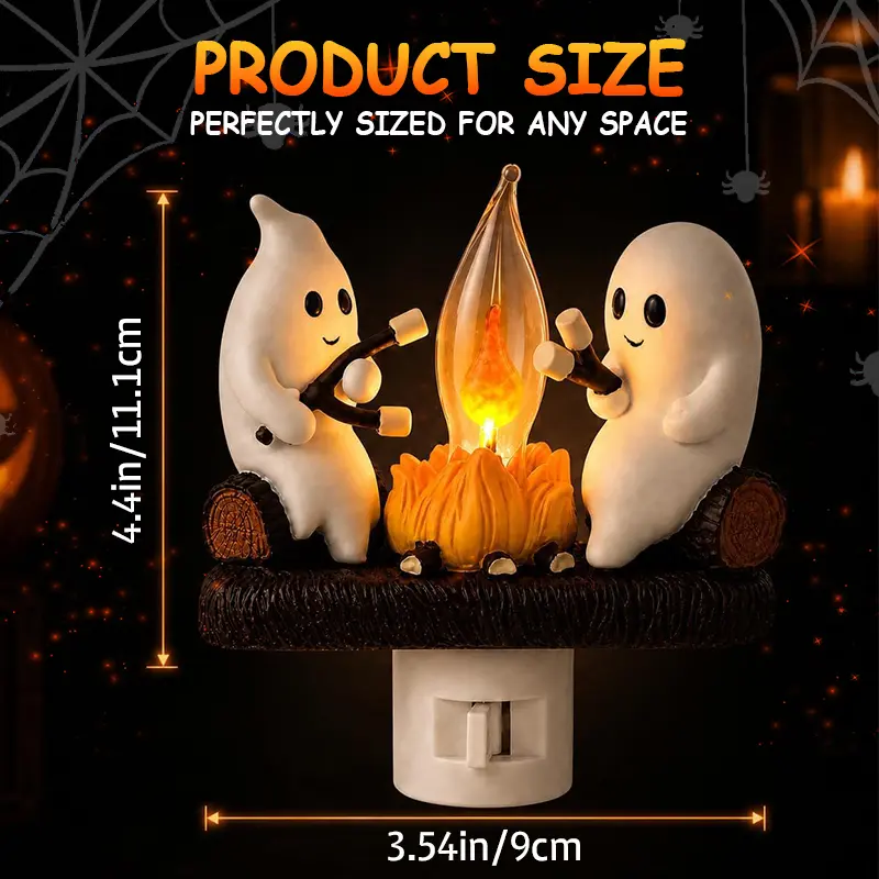 Ghost Campfire Night Light，2026 Ghost Campfire Flickering Nightlight, 3D LED Small Faux Campfire Night Light, Funny Halloween Nightlight Indoor Decorations, Spooky Halloween Decor, Halloween Party Decorations, Halloween Gift