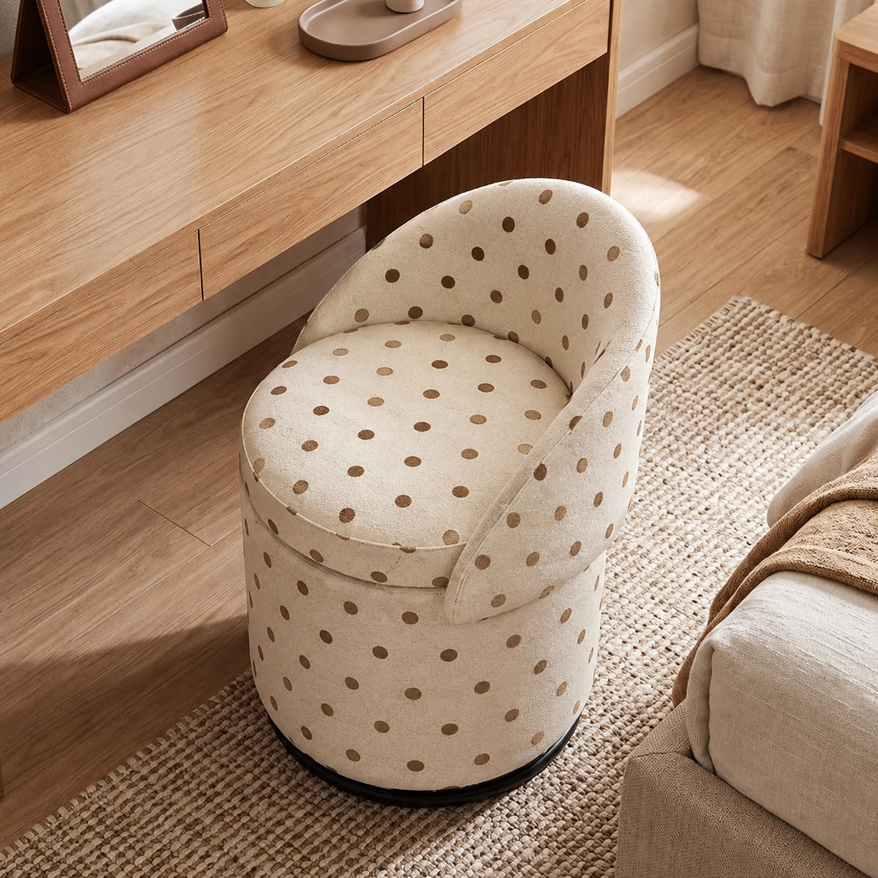 Qcncln Cow Print Swivel Vanity Stool with Storage & Foldable Backrest