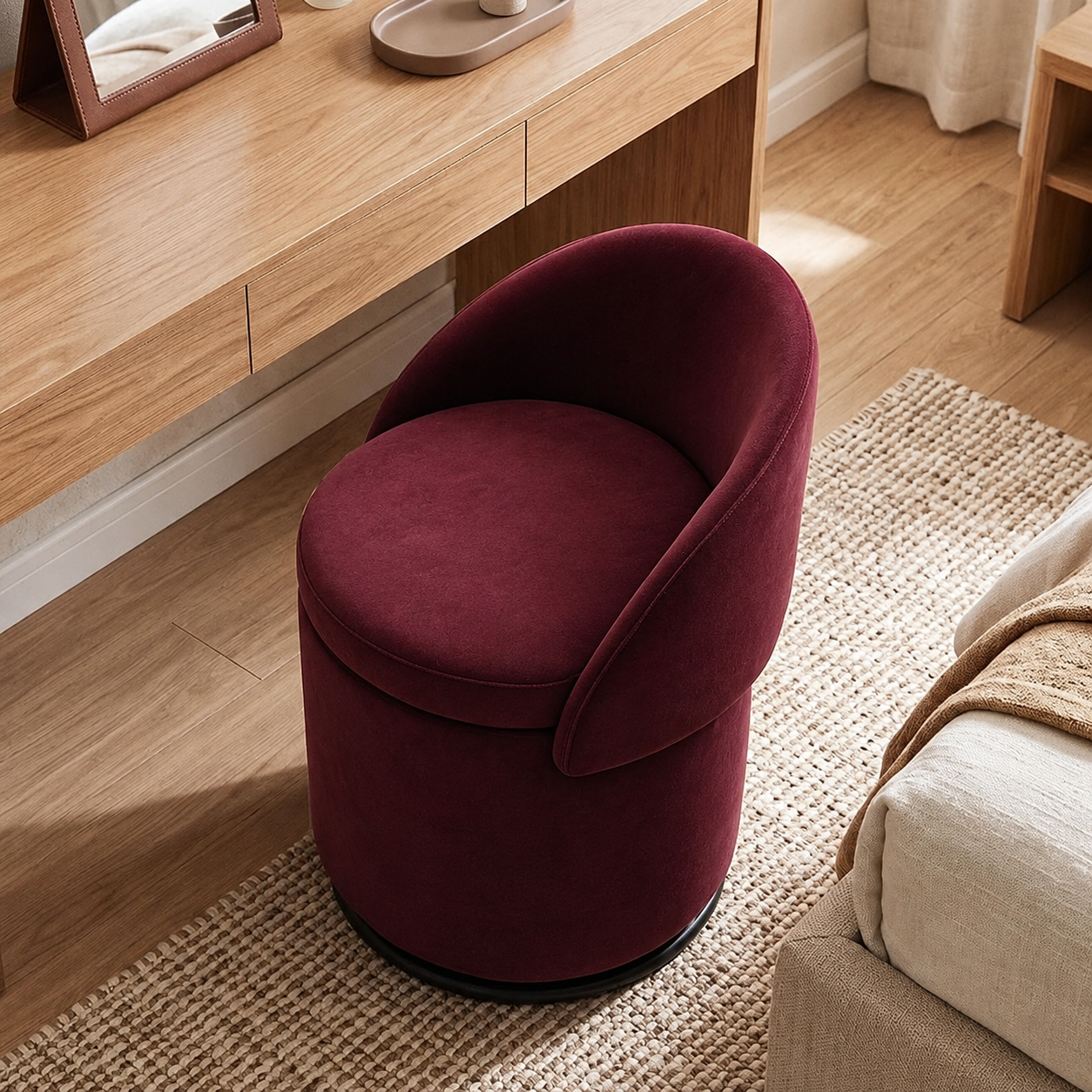 Qcncln Cow Print Swivel Vanity Stool with Storage & Foldable Backrest