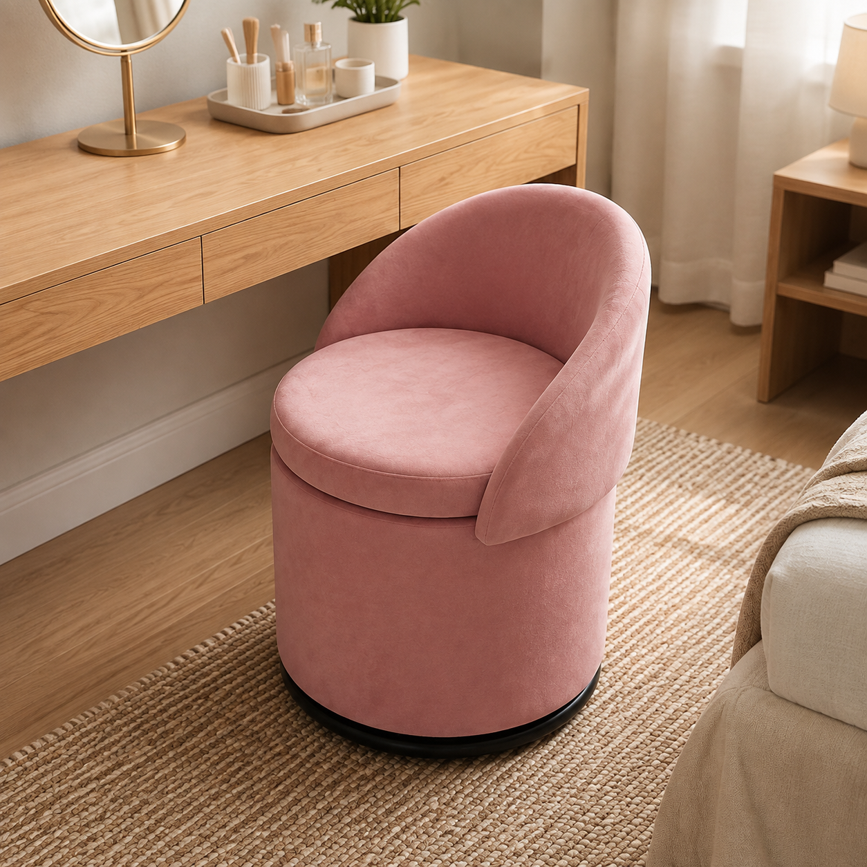 Qcncln Cow Print Swivel Vanity Stool with Storage & Foldable Backrest