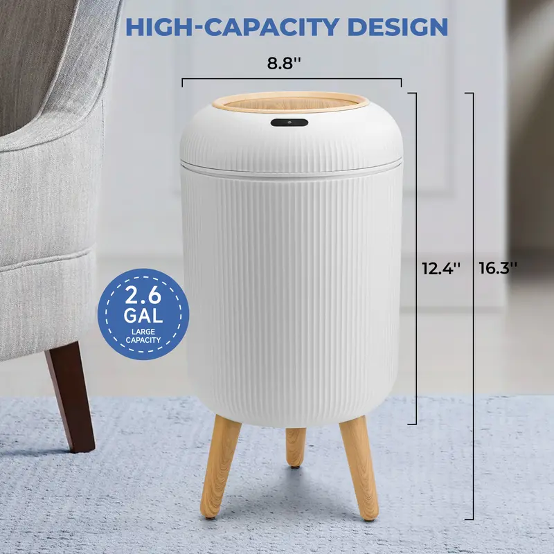 Qcncln Smart Induction Waterproof Trash Can for Bathroom, Bedroom, Office Nordic Style, Household Items Saving Space Motion Sensor Multifunctional Home Goods Environmentally Friendly Automatic summerwins