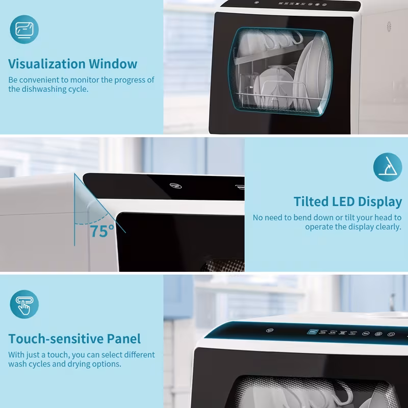 Compact Portable Dishwasher with 5L Built-In Tank