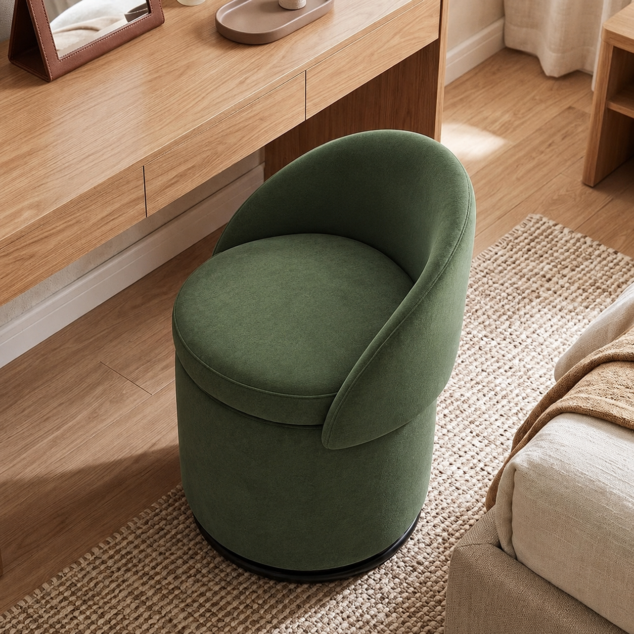 Qcncln Cow Print Swivel Vanity Stool with Storage & Foldable Backrest