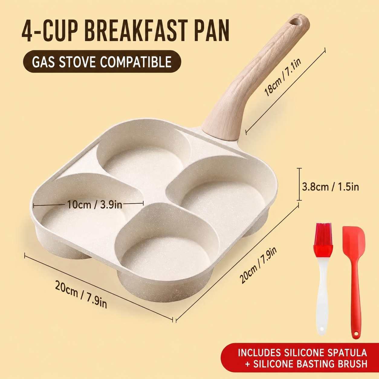 Four-hole egg frying pan, egg burger pan, breakfast pan, egg cooking tool, household non-stick flat frying pan.
