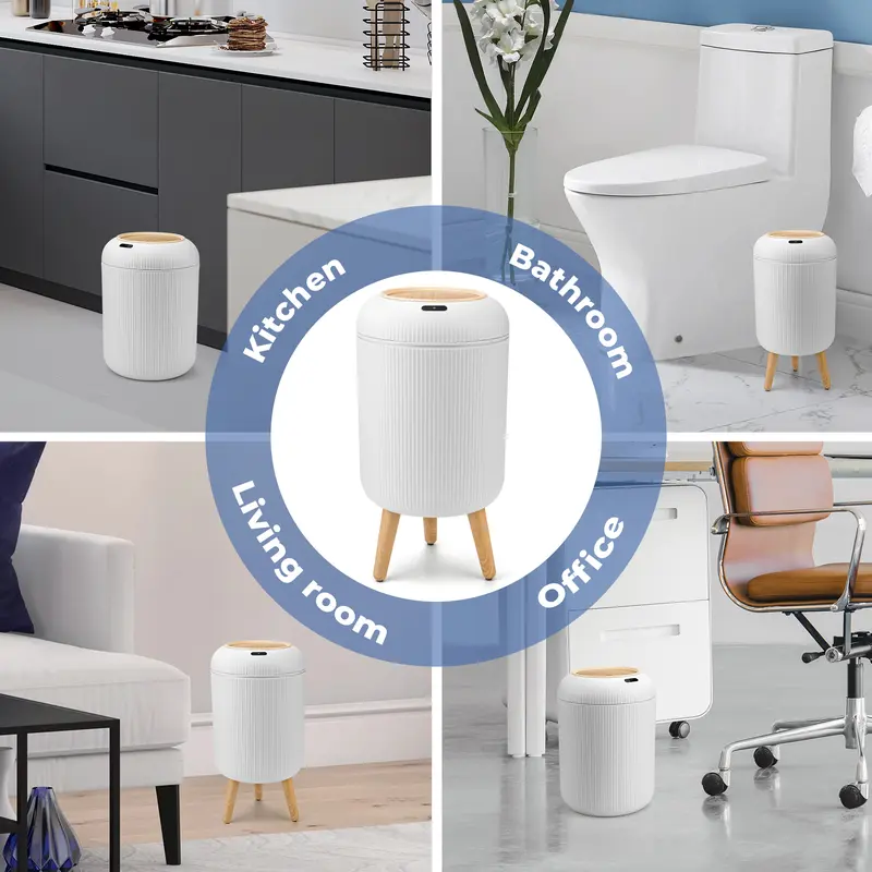 Qcncln Smart Induction Waterproof Trash Can for Bathroom, Bedroom, Office Nordic Style, Household Items Saving Space Motion Sensor Multifunctional Home Goods Environmentally Friendly Automatic summerwins