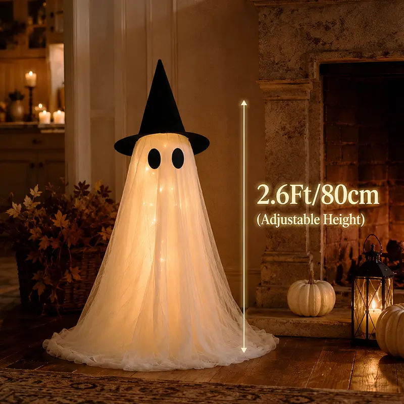 2-Pack Spooky Halloween Indoor Ghost Decor Kit - Home Supplies with Upgraded Fabric, Timer Remote Control, Ideal for Indoor Table, Cabinet, Fireplace