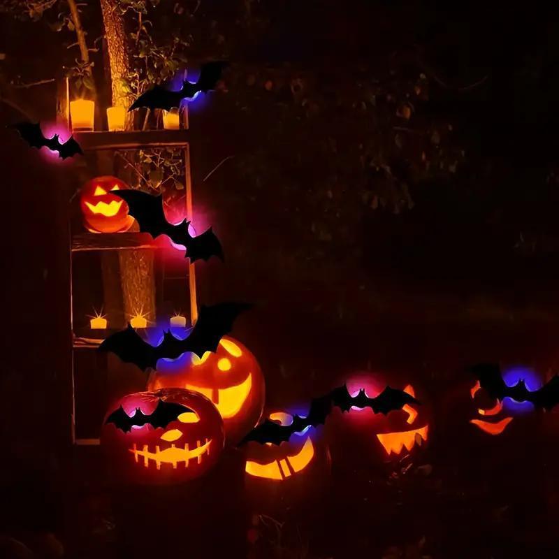 BougeRV 3D Bat Light Design LED Decorations 12pcs/24pcs Set Spooky Ornaments for Home Party Festival Halloween Easy Install Wall Stickers Smooth Application - Decorative(Non-remote)