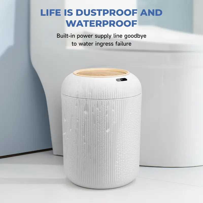 Qcncln Smart Induction Waterproof Trash Can for Bathroom, Bedroom, Office Nordic Style, Household Items Saving Space Motion Sensor Multifunctional Home Goods Environmentally Friendly Automatic summerwins
