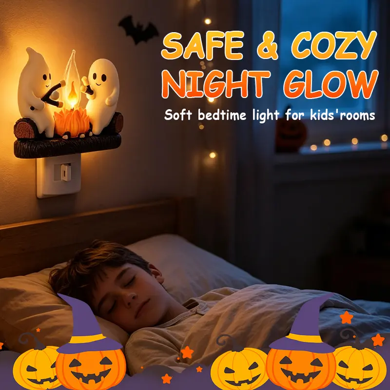 Ghost Campfire Night Light，2026 Ghost Campfire Flickering Nightlight, 3D LED Small Faux Campfire Night Light, Funny Halloween Nightlight Indoor Decorations, Spooky Halloween Decor, Halloween Party Decorations, Halloween Gift