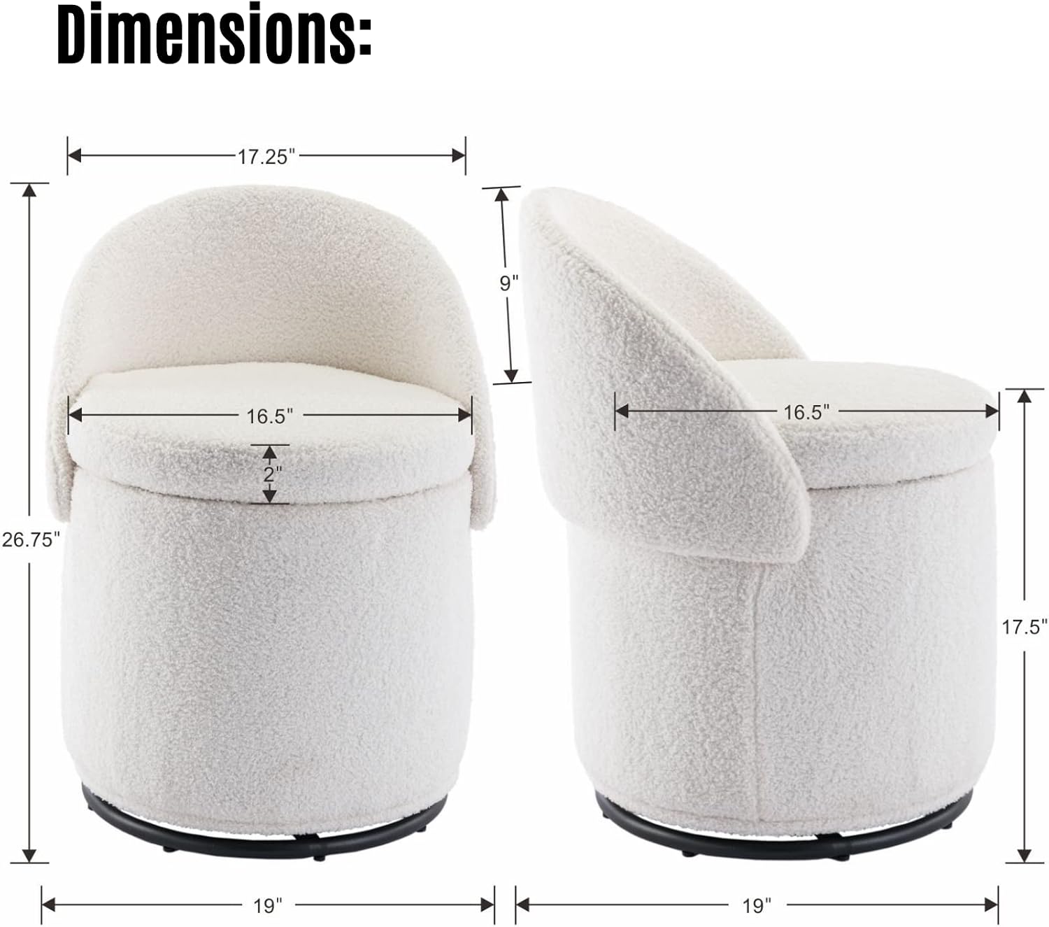 Qcncln Cow Print Swivel Vanity Stool with Storage & Foldable Backrest