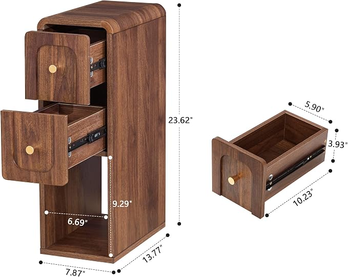 Narrow Nightstand with 2 Drawers
