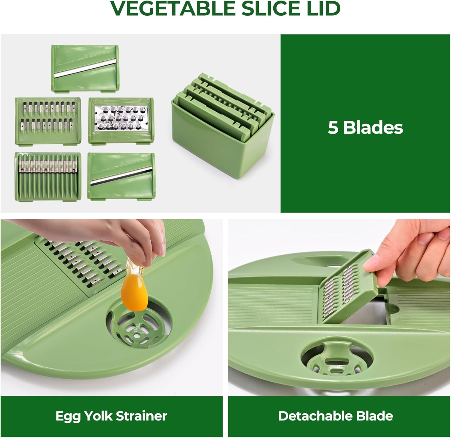 SUSTEAS Salad Spinner Large, Vegetables Wash Bowl, Fruits & Herb Lettuce Dryer with 5 Blade Slicer Egg Yolk Strainer Shredder for Efficient Salad Preparation and Food Washing,