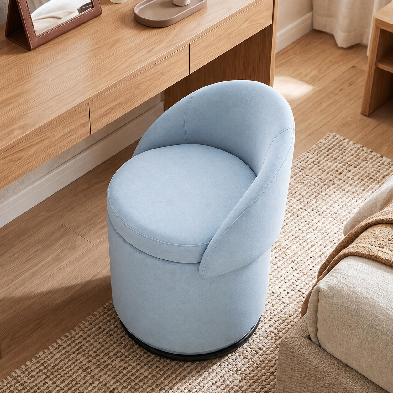 Qcncln Cow Print Swivel Vanity Stool with Storage & Foldable Backrest