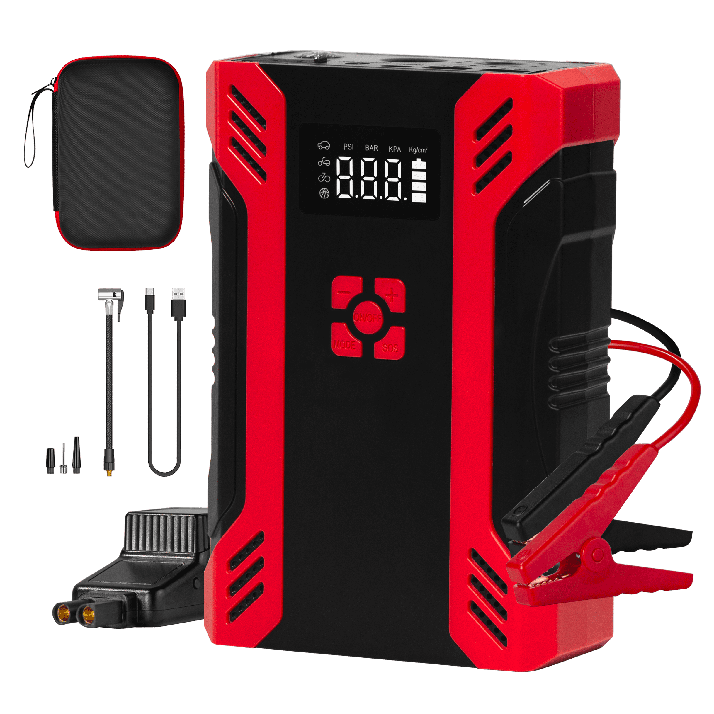 12V Emergency Jump Starter with Air Compressor & LED Light | GEHOPOW