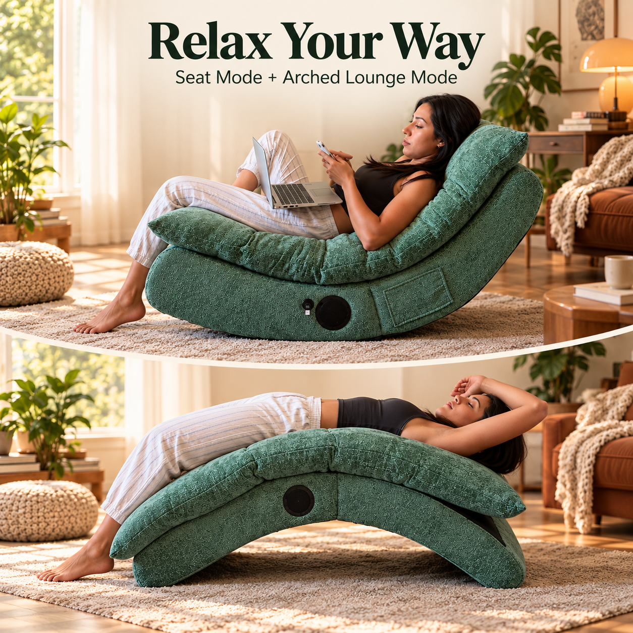 2-in-1 Seat Mode and Arched Lounge Mode