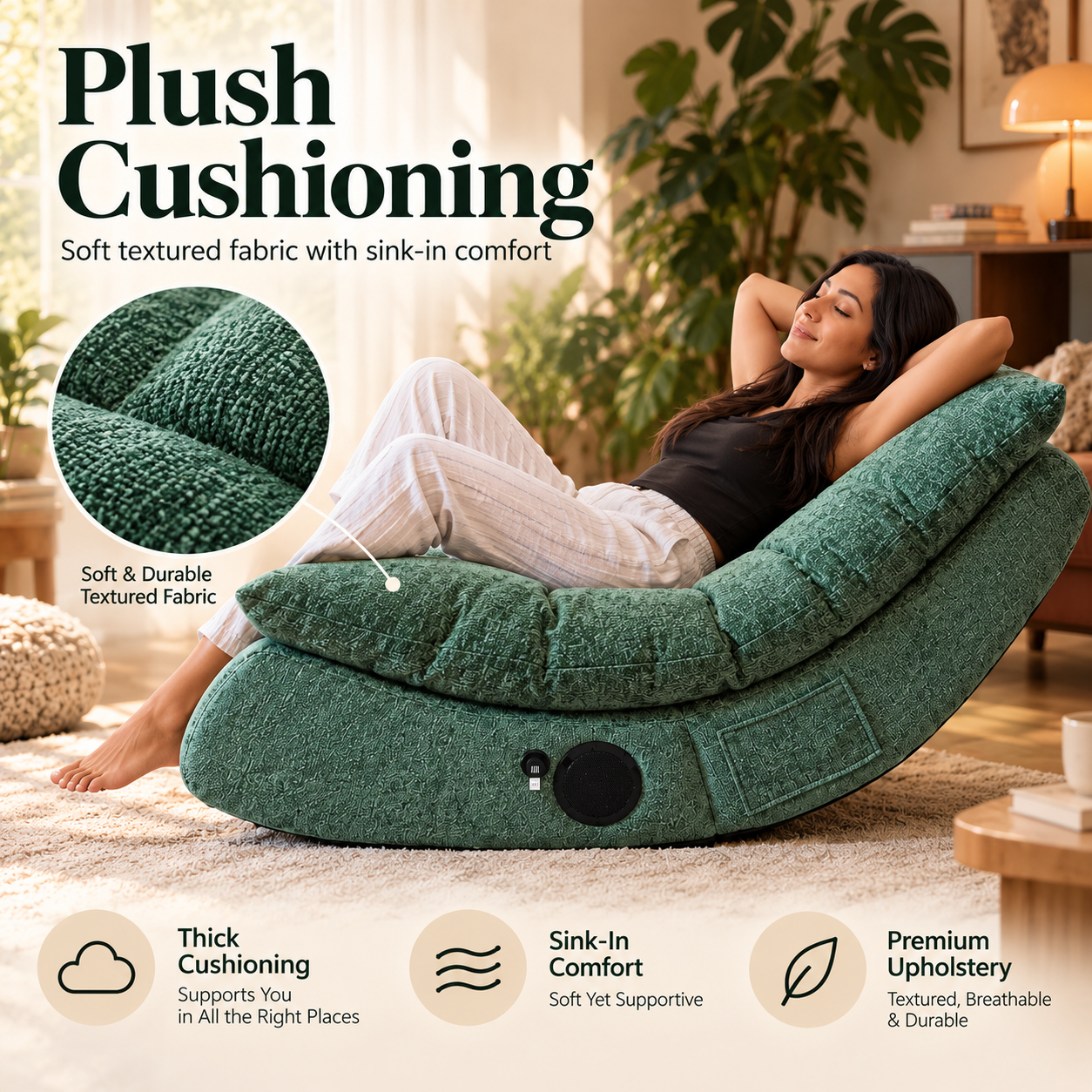 CozyArc U-Shaped Lounge Chair with Bluetooth Speaker & Gentle Heating
