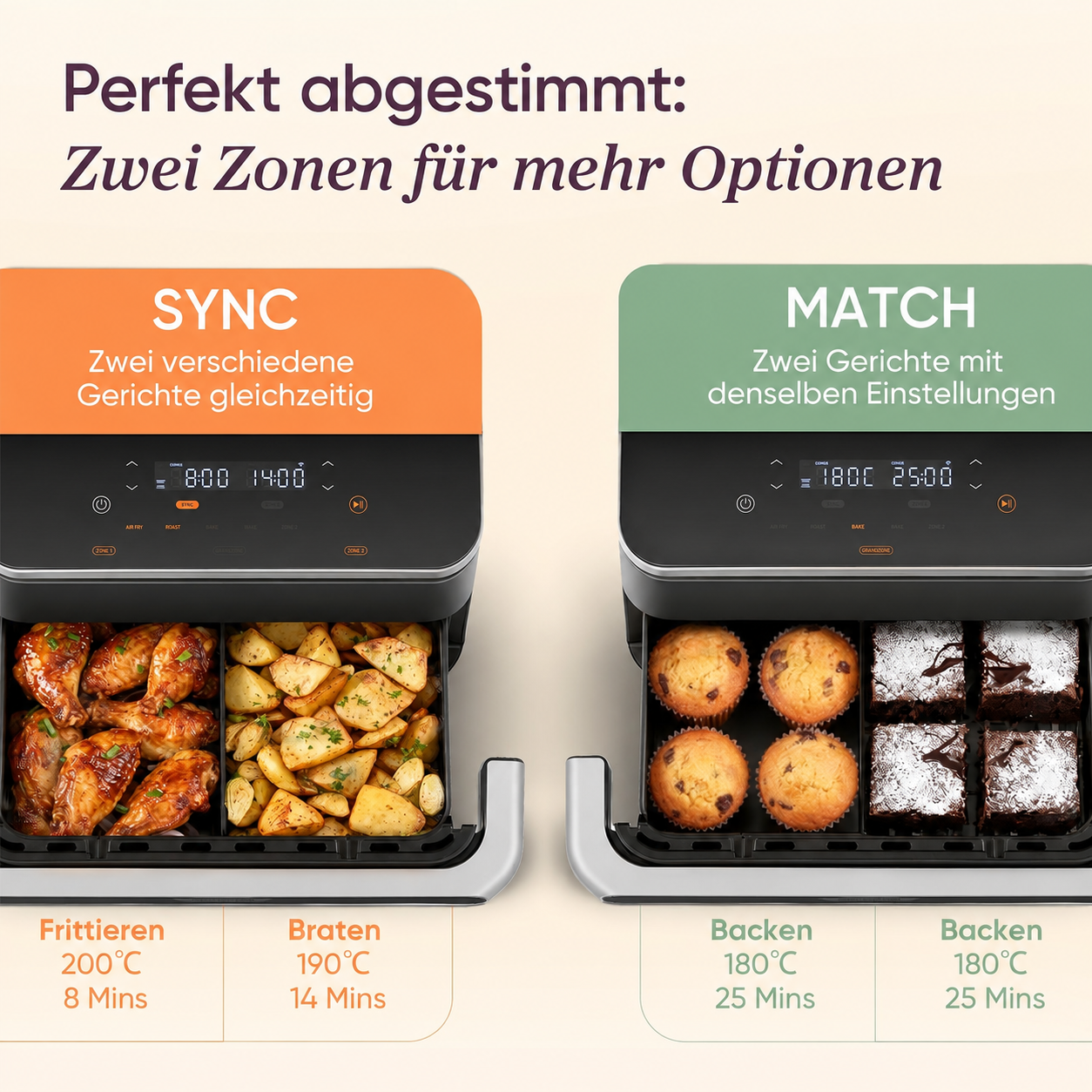 Heißluftfritteuse 2 Kammern, Dual Blaze TwinFry 10L Airfryer, mit 4 Heizrohren und flexiblen Kammern, gleichmäßige Hitzeverteilung, Temperatur bis 240 Grad C, Schwarz, TF102S