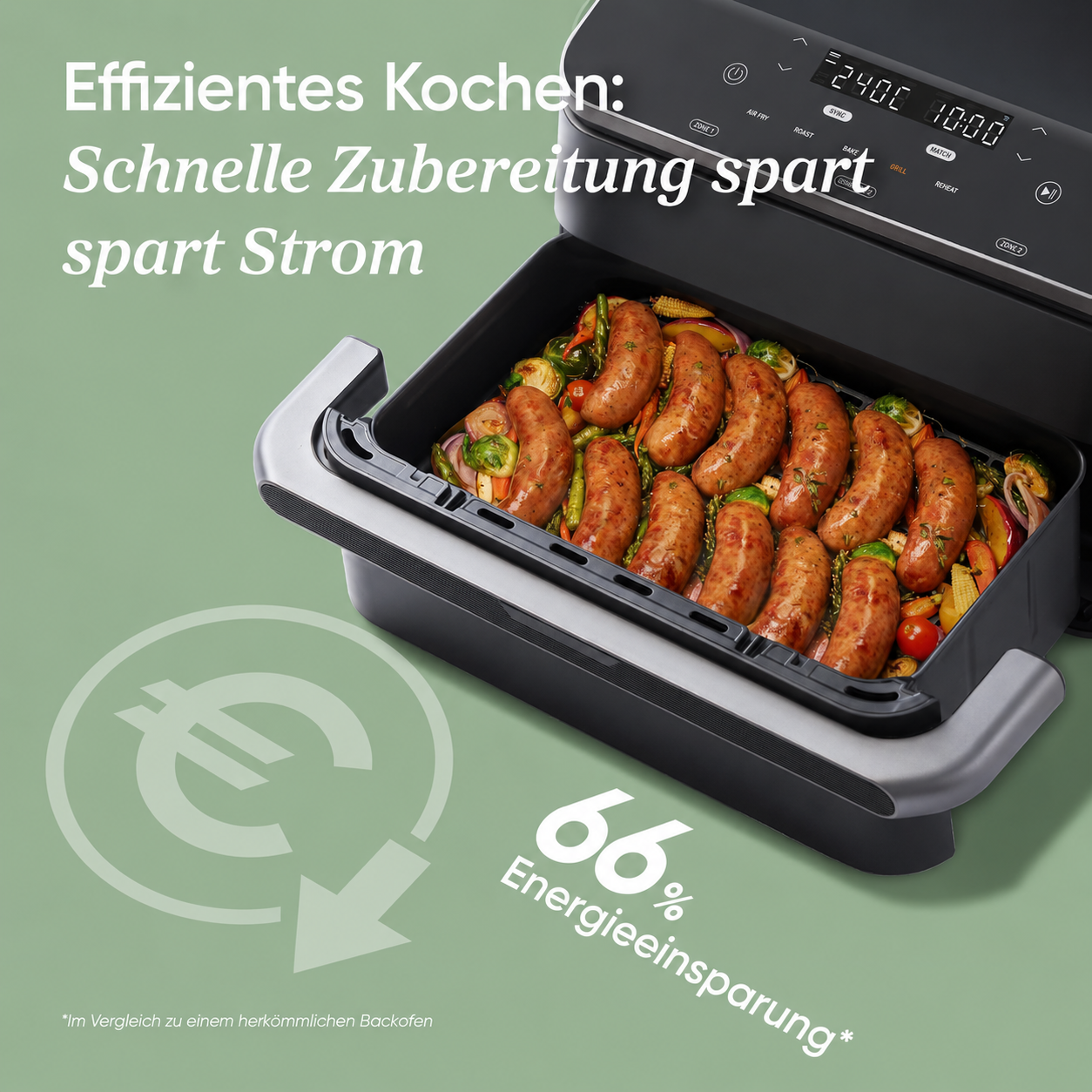 Heißluftfritteuse 2 Kammern, Dual Blaze TwinFry 10L Airfryer, mit 4 Heizrohren und flexiblen Kammern, gleichmäßige Hitzeverteilung, Temperatur bis 240 Grad C, Schwarz, TF102S